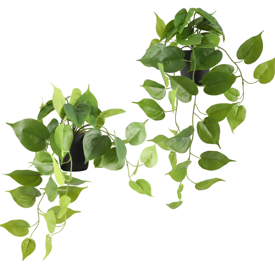 WucaFl artificial pothos hanging plants in pots for low-maintenance indoor decor