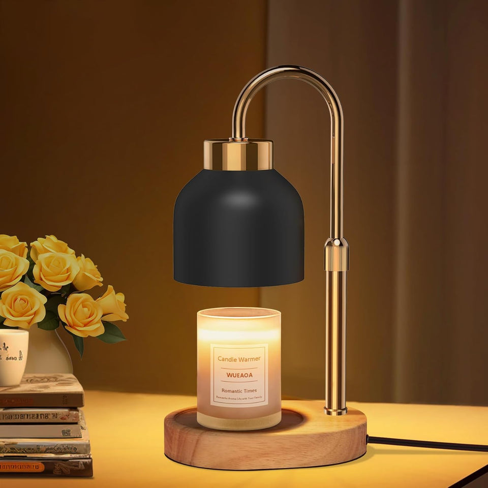 WUEAOA candle warmer lamp base showing sturdy wood foundation for stable operation.