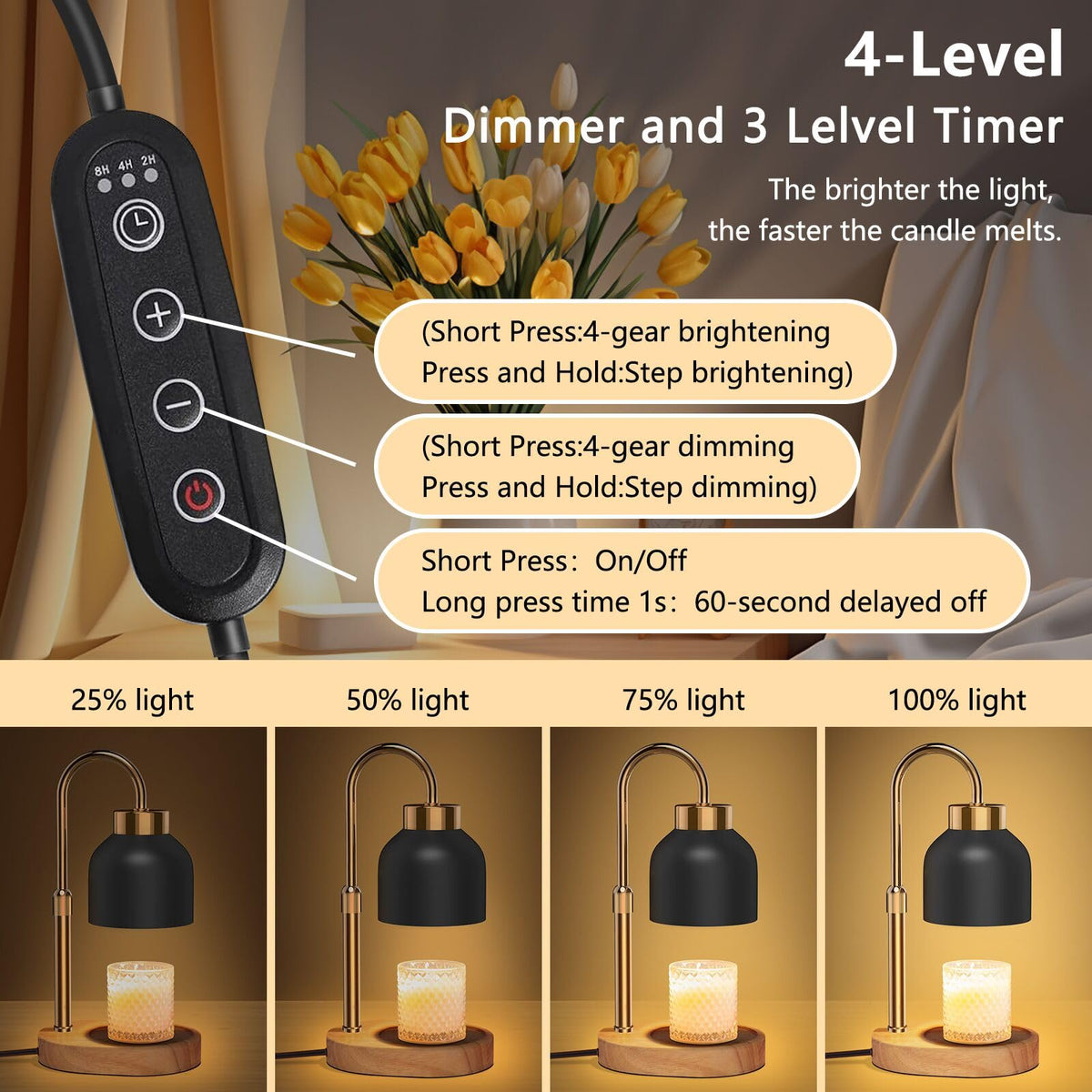 WUEAOA candle warmer lamp height adjustment ring enabling flexible candle melting positions.
