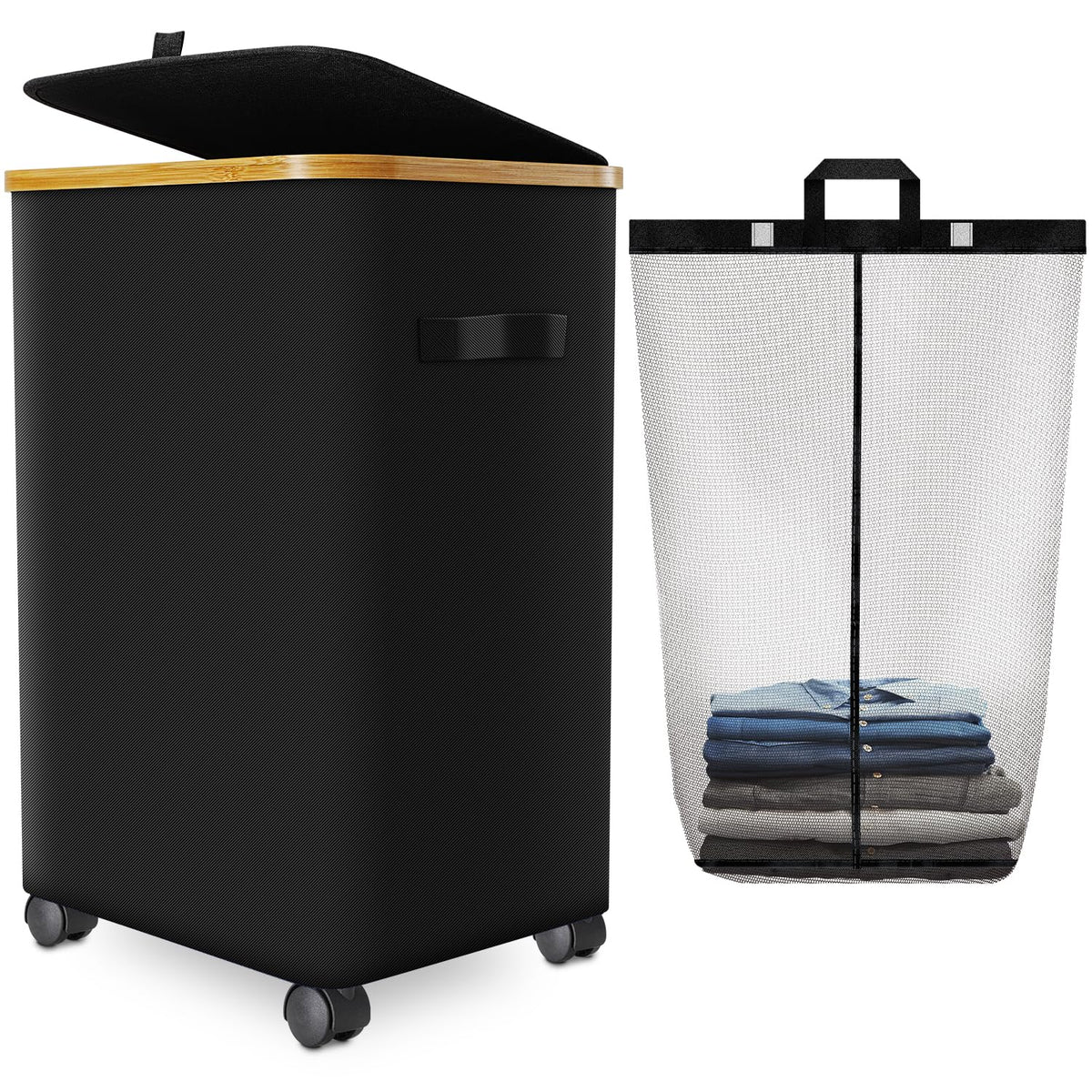 Wuevu Laundry Hamper with wheels and brakes for easy transport