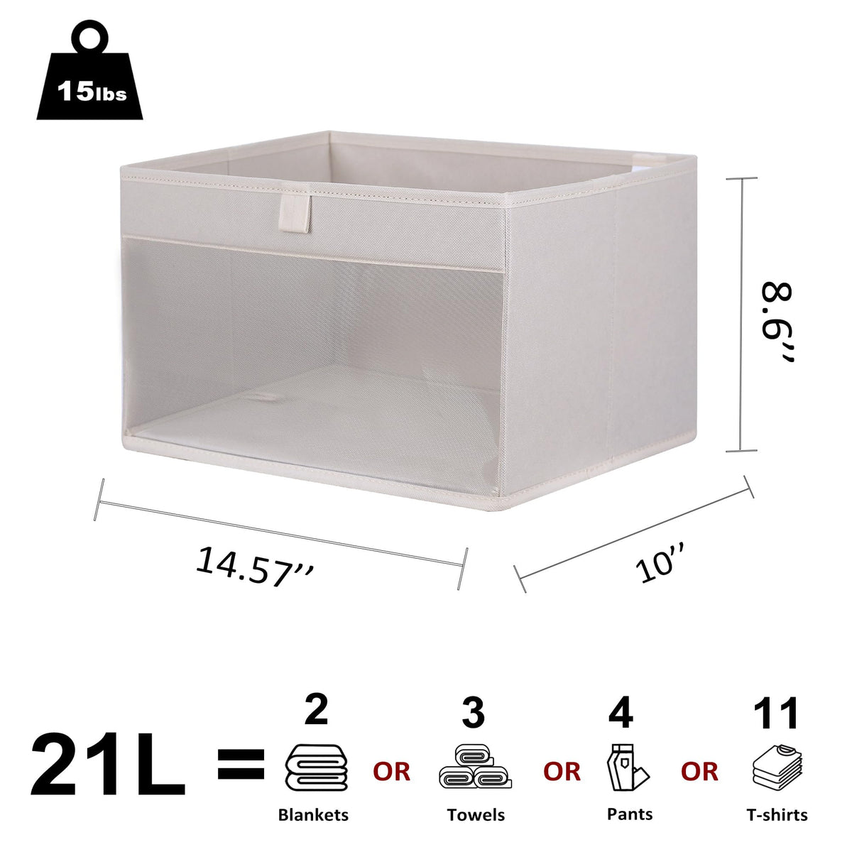 WUIKE fabric organizer basket with thick cardboard for sturdy support.