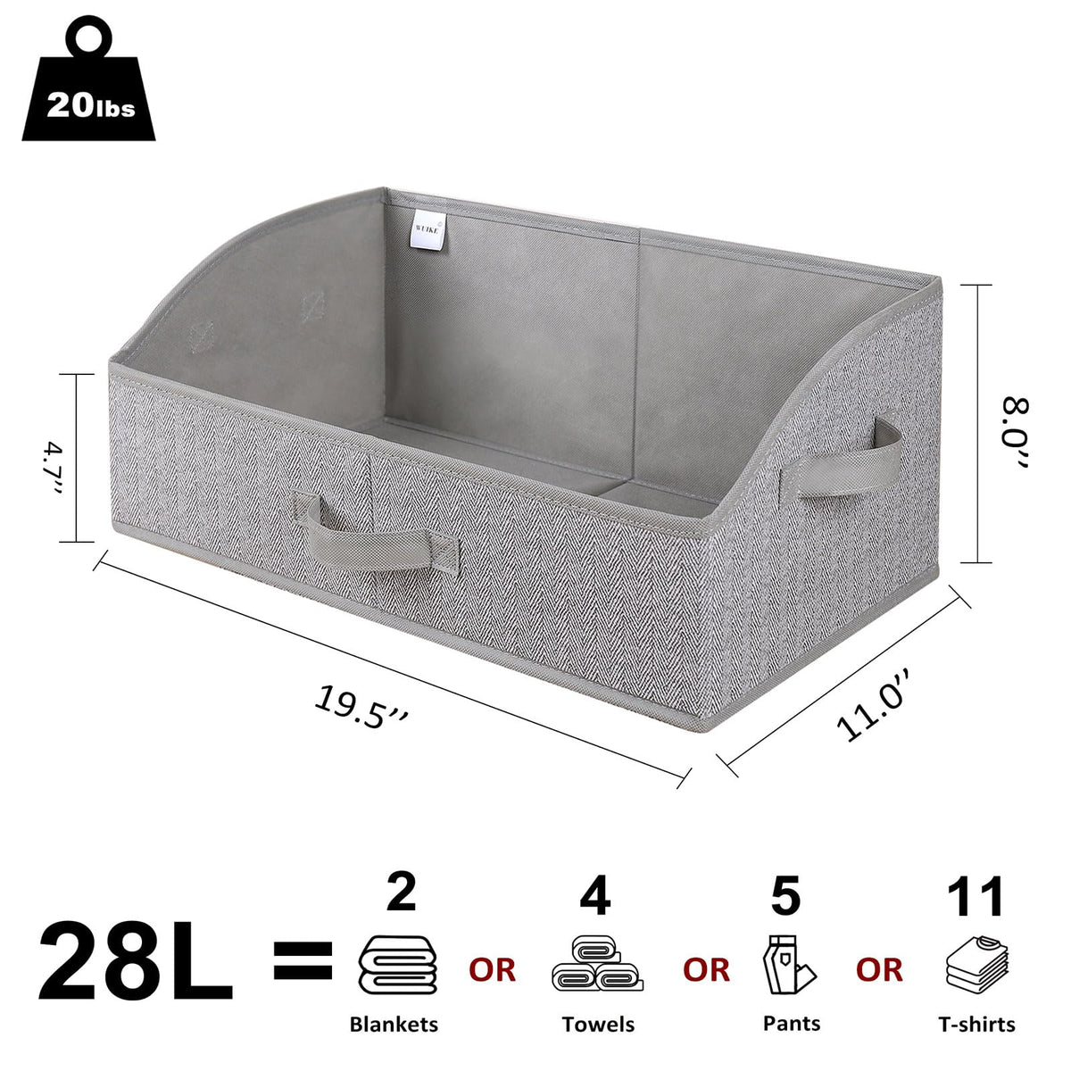 WUIKE trapezoid storage bin gray side view for versatile organization