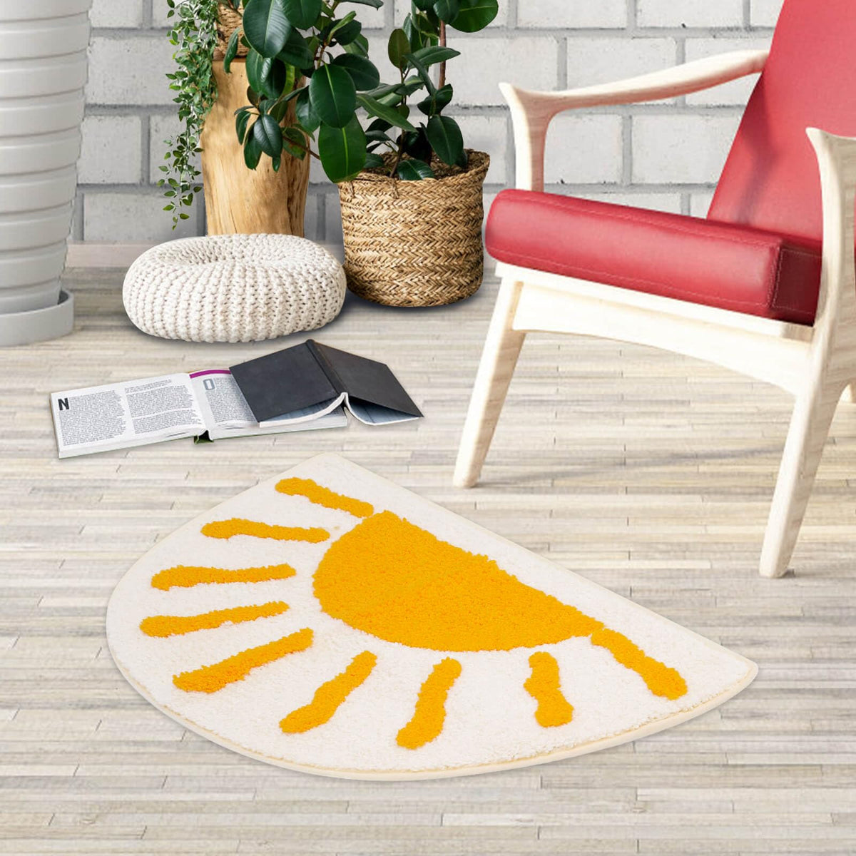 Wunila semi-circle placement rug fits tight corners neatly