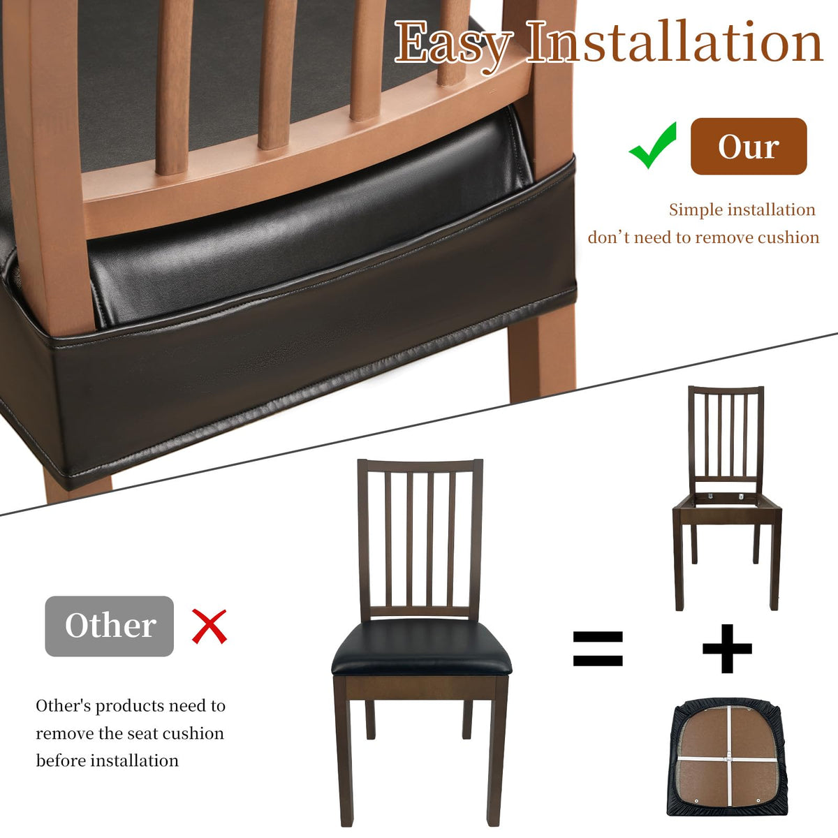 Back-gap design on WUSOUPU chair covers enables easy slip-on installation