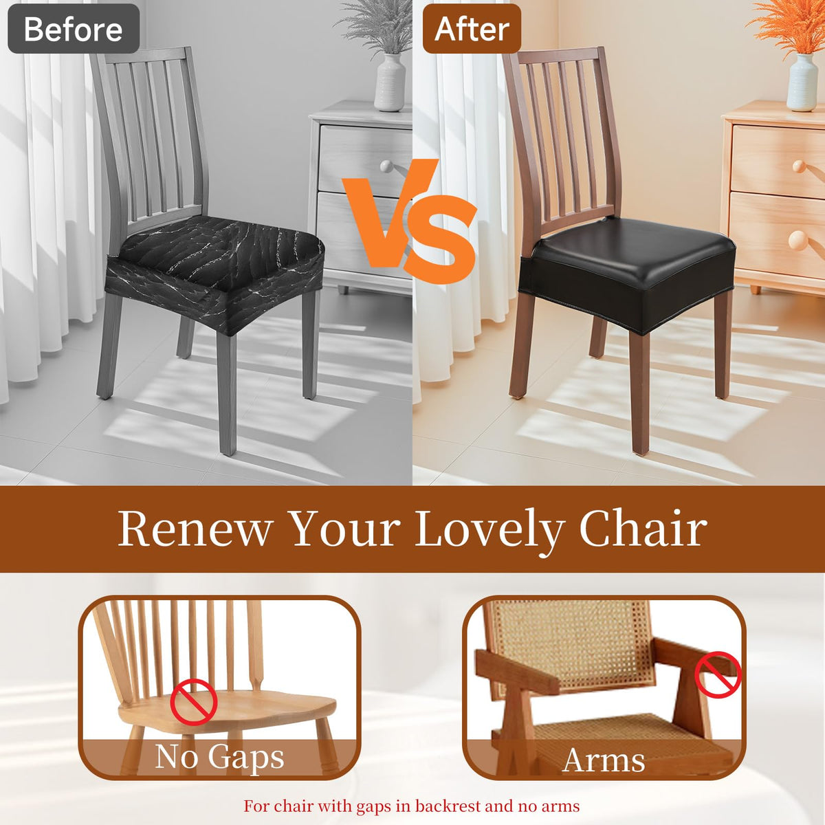 Black WUSOUPU chair covers provide a sleek protective look