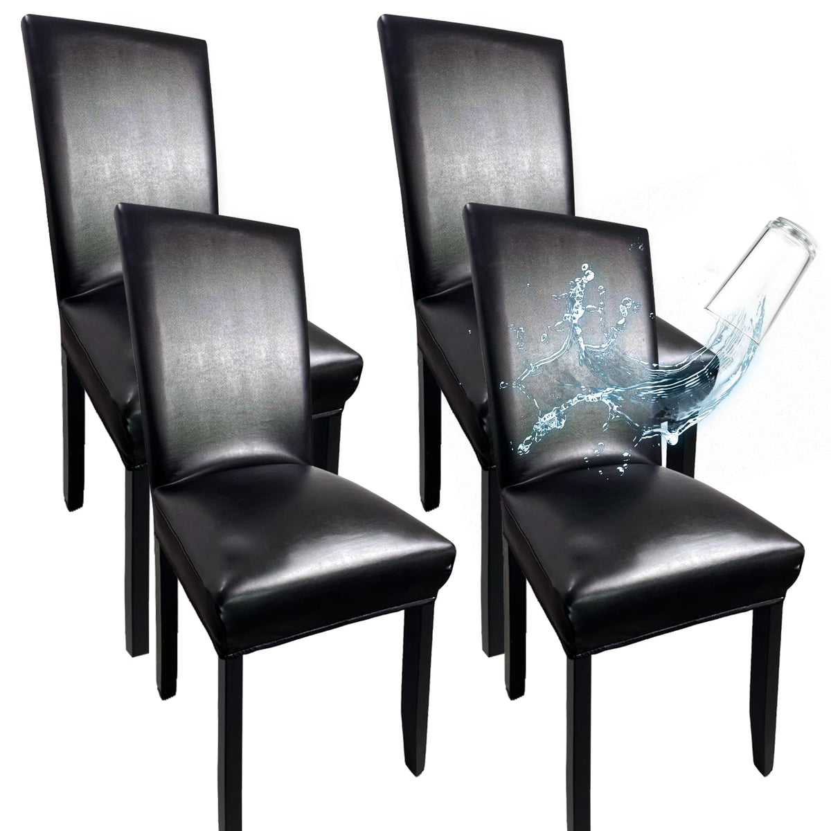 WUSOUPU leather chair covers on a dining chair for a secure fit and protection.