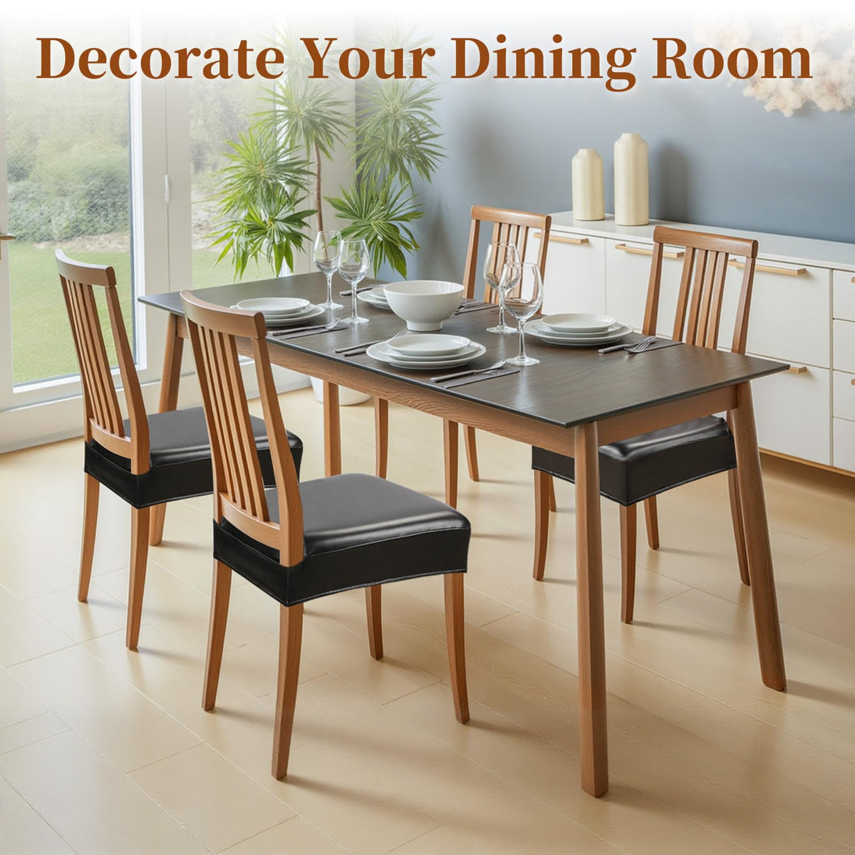 WUSOUPU stain-resistant leather seat covers in a 4-pack for dining chairs