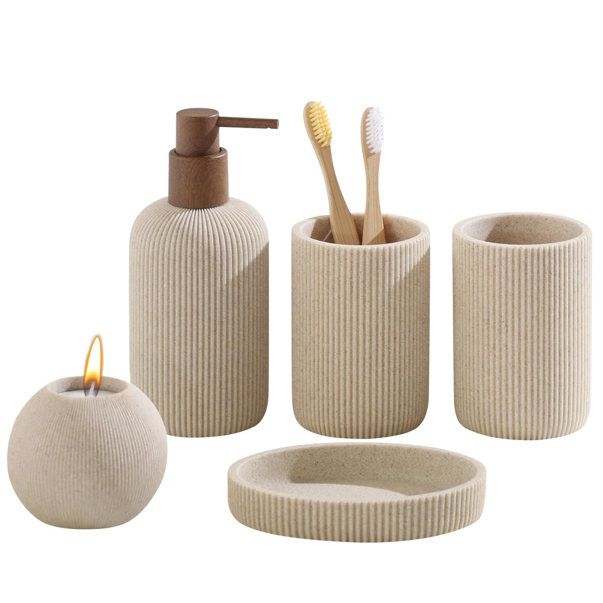 WUUAHOME sandstone soap dispenser with 400ml capacity for easy, mess-free handwashing.