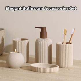 WUUAHOME sandstone toothbrush holder keeps brushes organized and countertop neat.