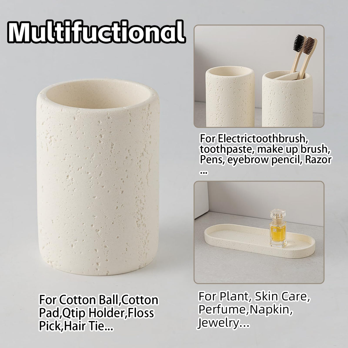 WUUAHOME travertine jar with lid stores cotton balls neatly