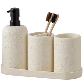 WUUAHOME travertine soap dispenser shows elegant stone texture for a chic bath