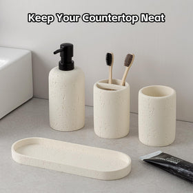 WUUAHOME travertine toothbrush holder keeps counters neat and stylish