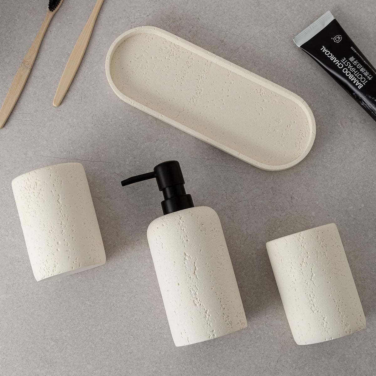 WUUAHOME travertine vanity tray organizes bottles and accessories on your sink