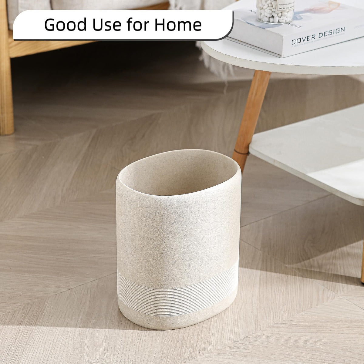 WUUAHOME decorative waste basket blends with modern decor in living rooms
