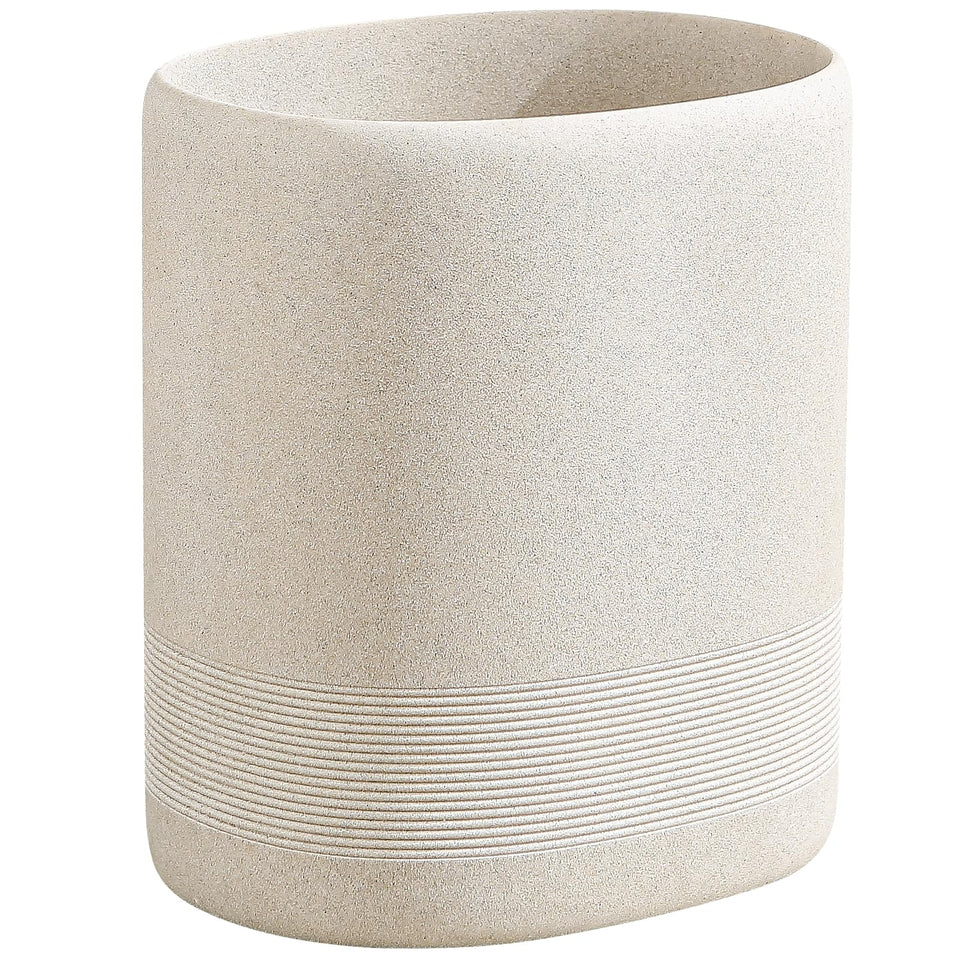 WUUAHOME trash can with oval beige silhouette for tidy bathroom waste
