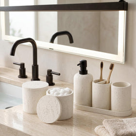 WUUAHOME travertine cotton swab jar-1 keeps small items tidy.