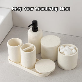 WUUAHOME travertine toothbrush holder keeps brushes upright and ready.