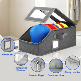 WUUOOD Hat Organizer holding 30 hats across two boxes for clutter-free storage