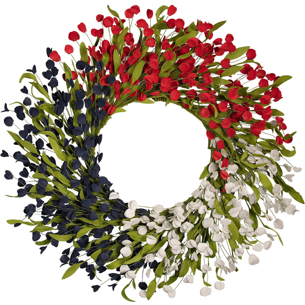 WWMira 24 inch PE flower wreath enhances curb appeal with patriotic colors.