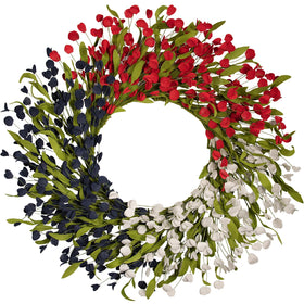 WWMira 24 inch PE flower wreath enhances curb appeal with patriotic colors.