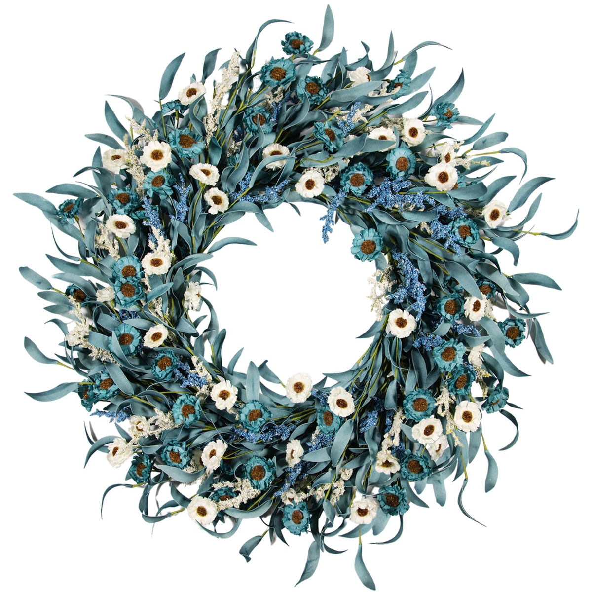 wwmira blue daisy wreath for front door enhances curb appeal with vibrant blooms.