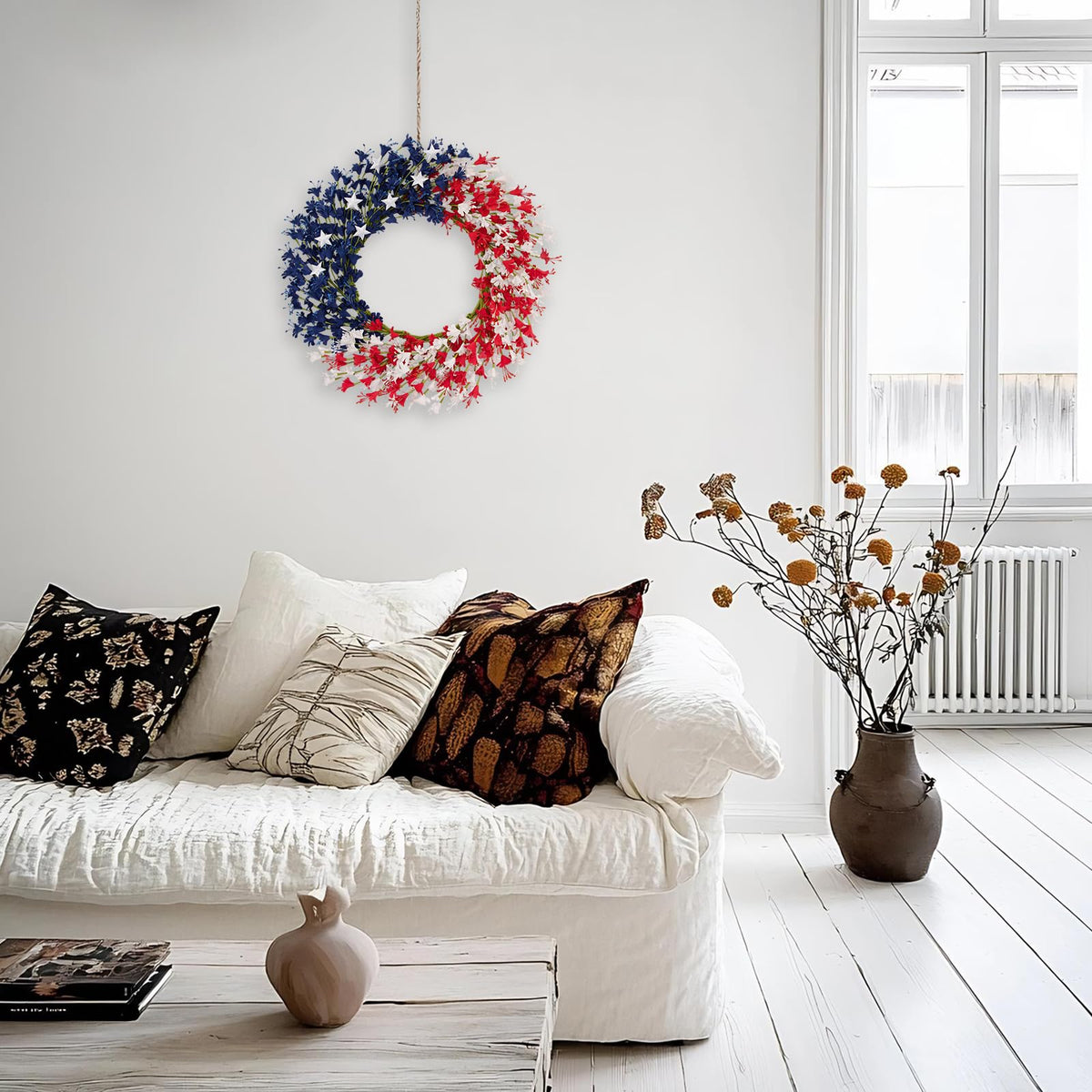 wwmira Indoor outdoor patriotic wreath designed for covered spaces and porch display.