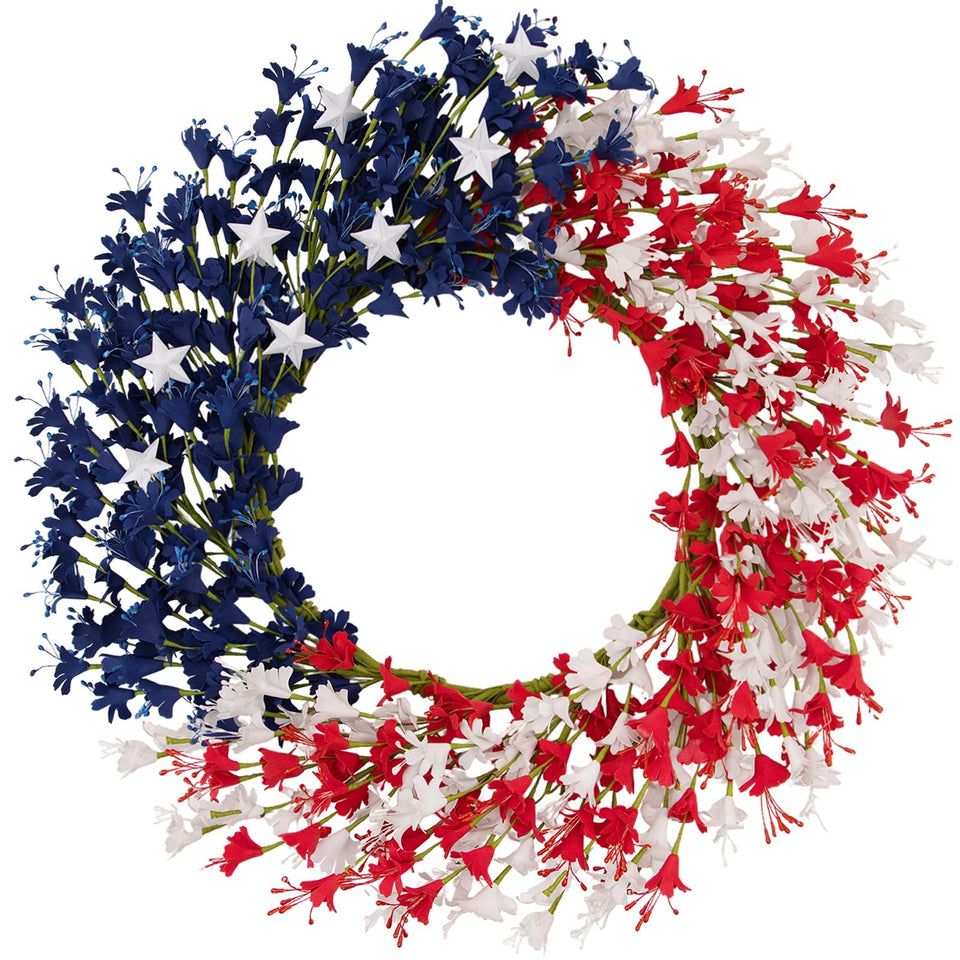wwmira Patriotic Forsythia Wreath front door display for festive curb appeal.