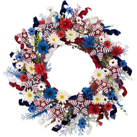 wwmira patriotic wreath with woven stars adds artisanal texture to your front door