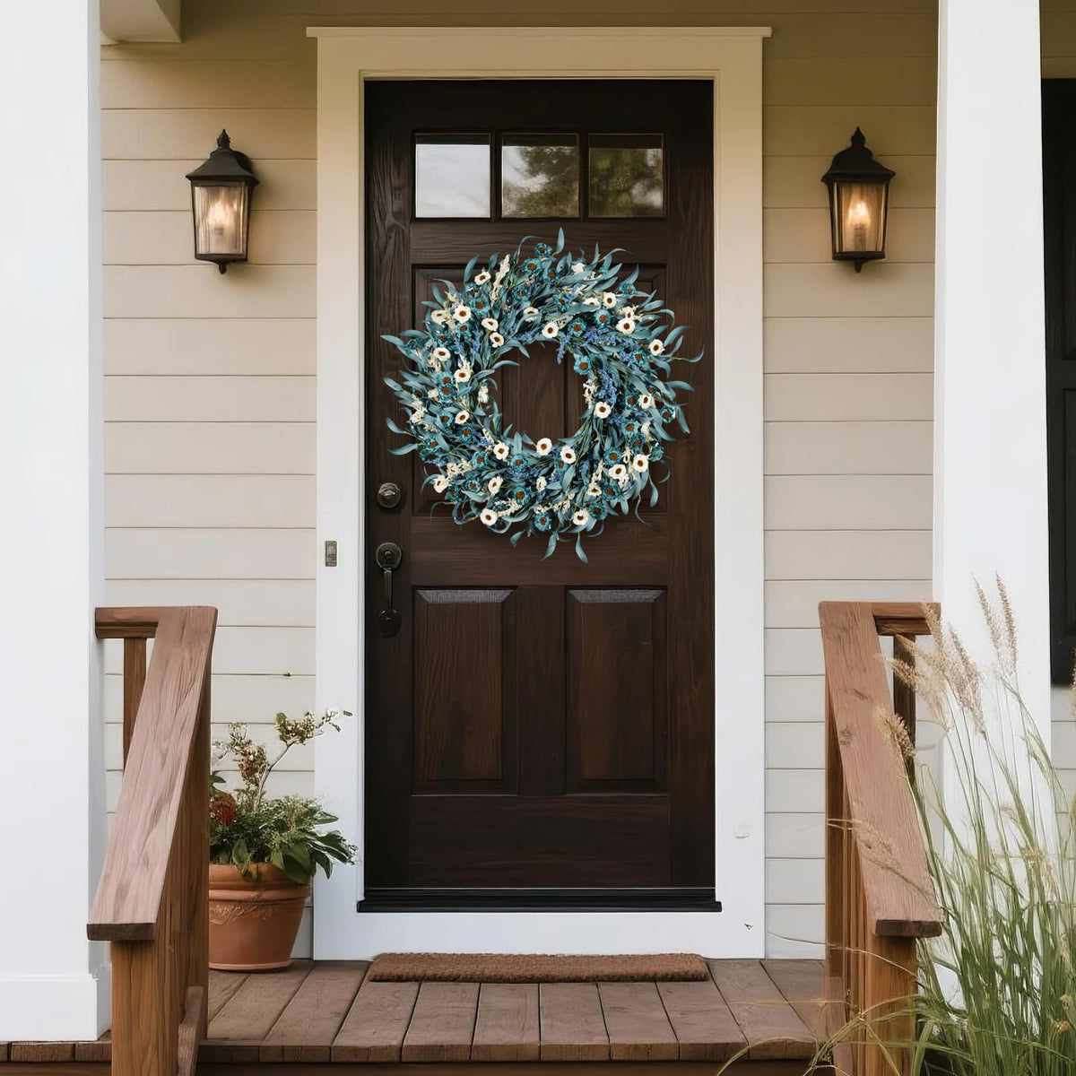 wwmira ready-to-hang front door wreath ensures easy seasonal decorating.