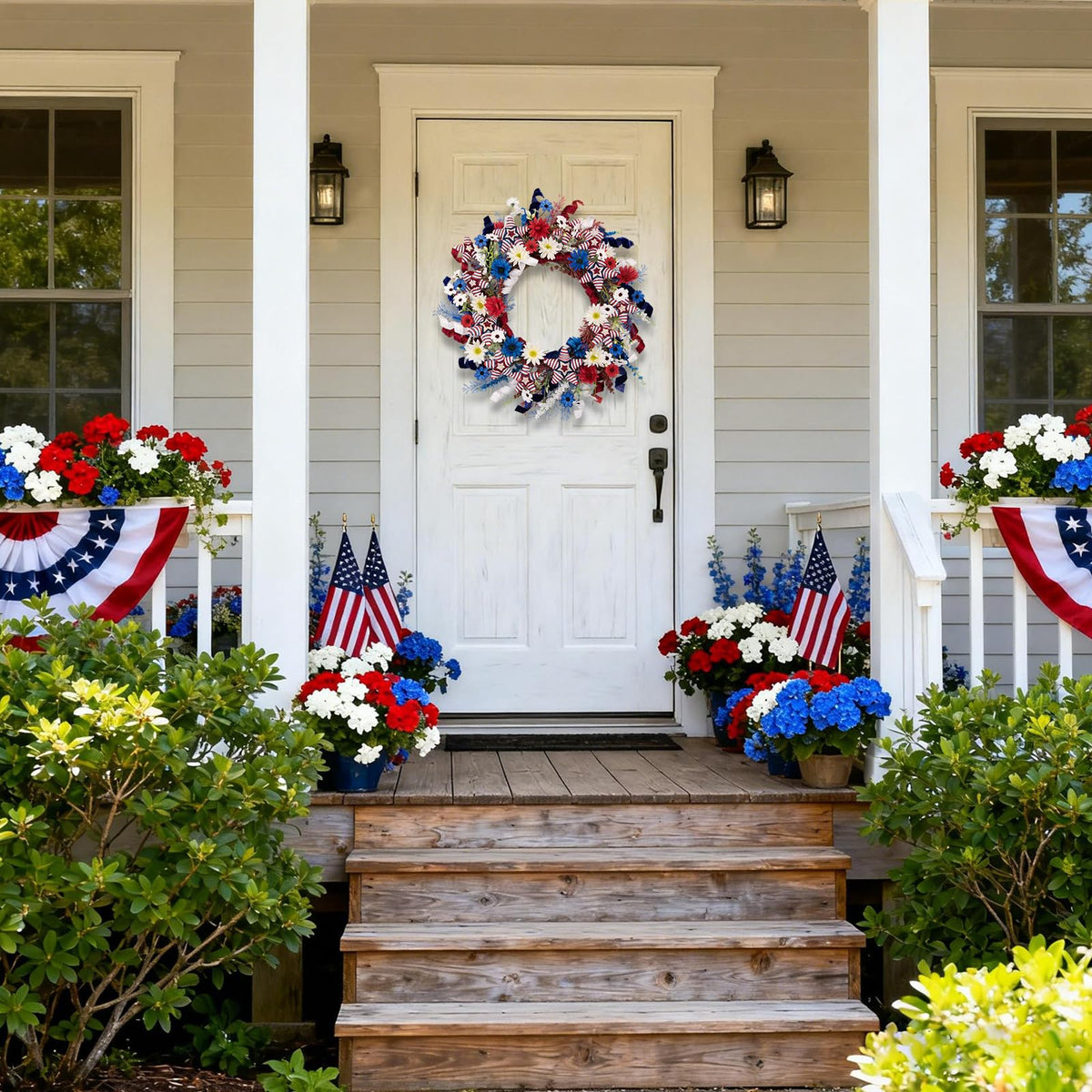 wwmira red white blue door wreath with grain stems evokes rustic American heritage