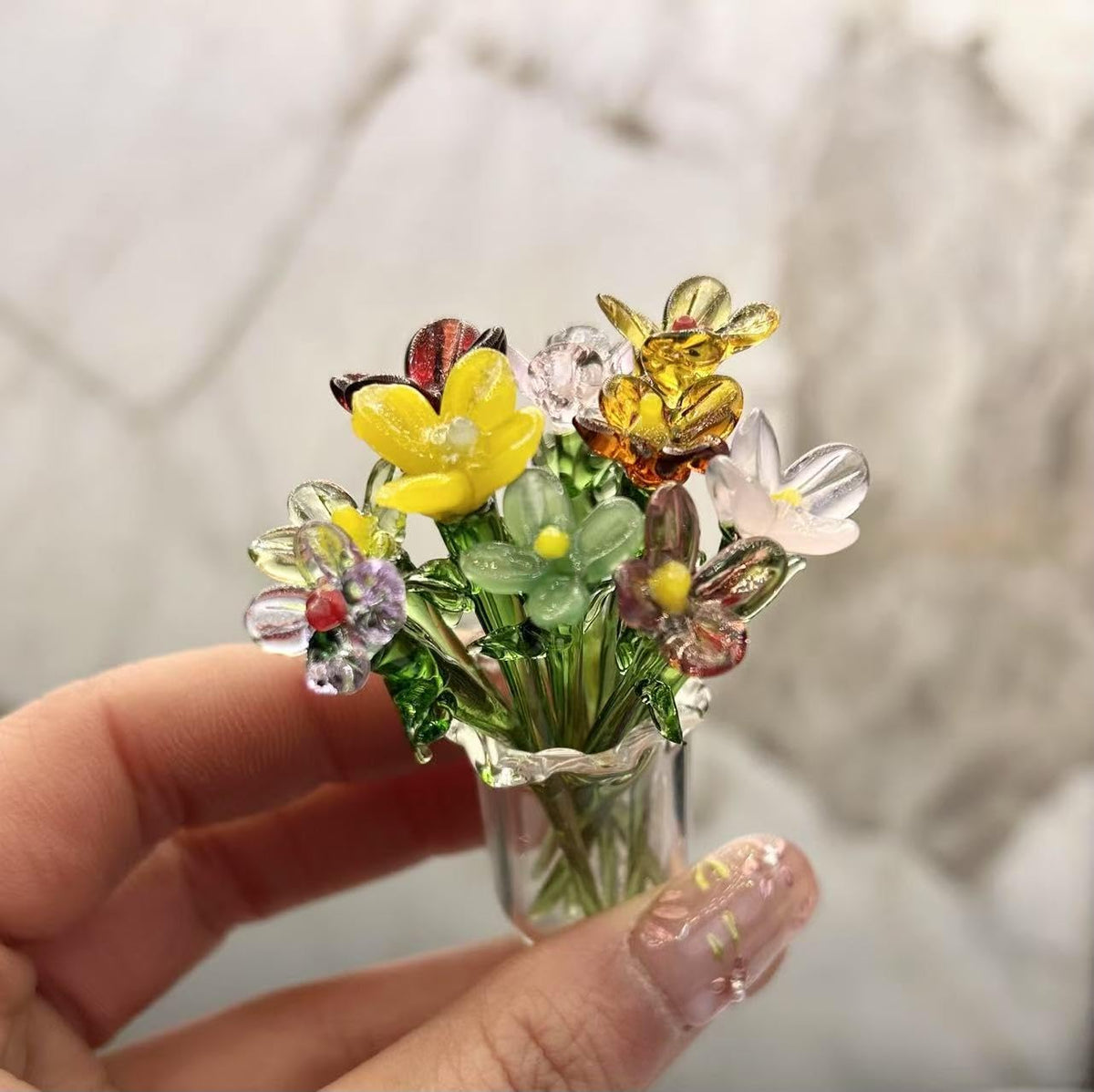 Wybcfp mini glass flower bouquet adds colorful charm to home décor.