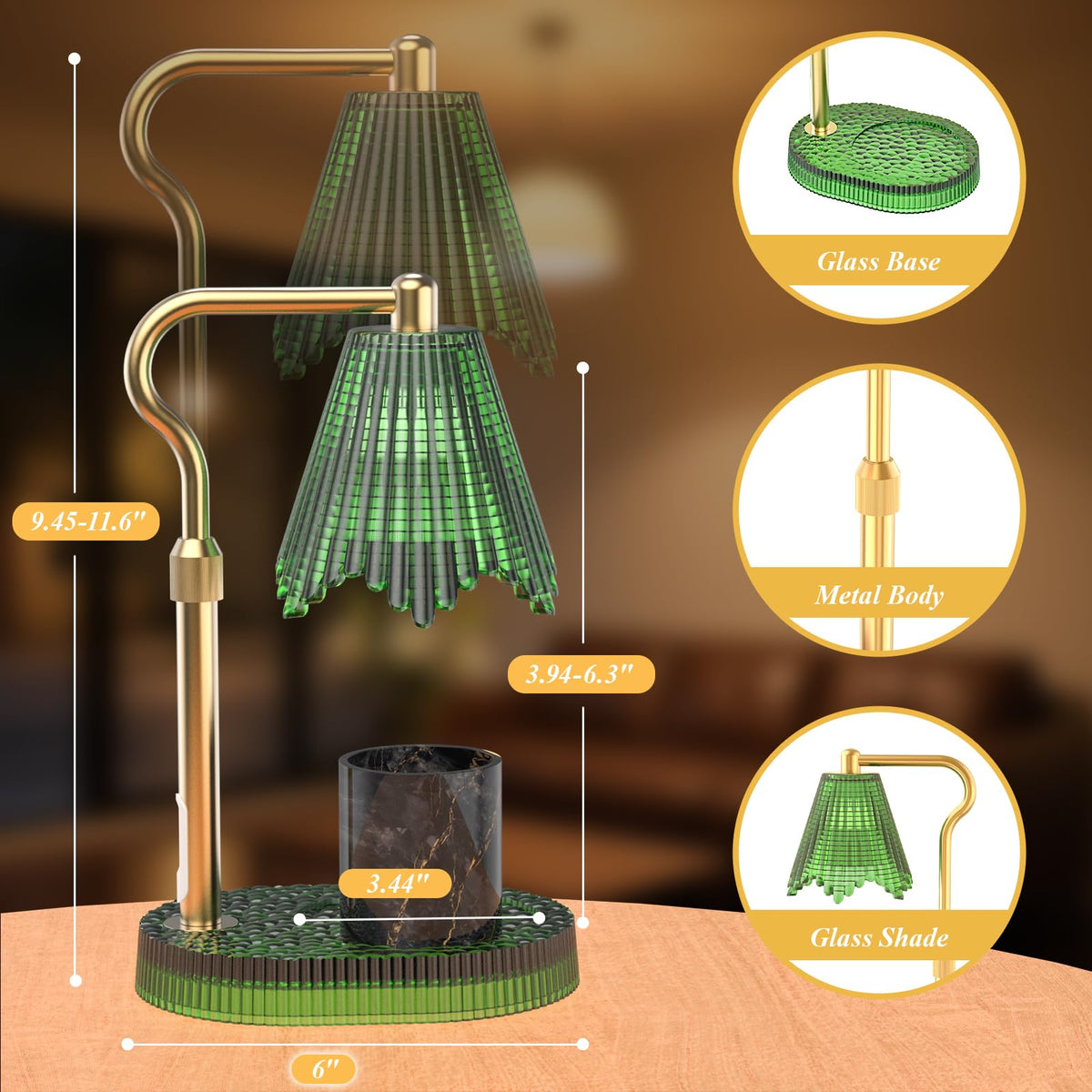 Wyghyronic candle-warmer-lamp green-timer-dimming shows convenient brightness control.
