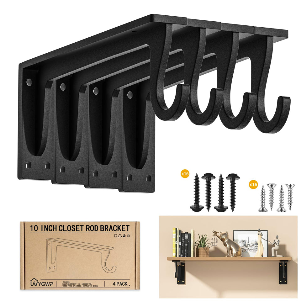WYGWP closet rod brackets with heavy-duty 400lbs support for sturdy shelves