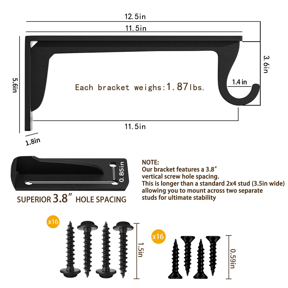 WYGWP heavy-duty wall mount bracket ideal for long-lasting closet organization