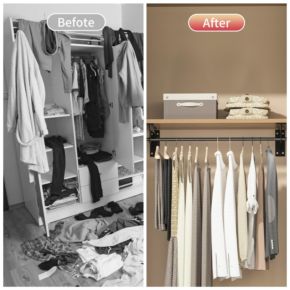 WYGWP low-profile closet bracket preserves ceiling clearance for taller garments