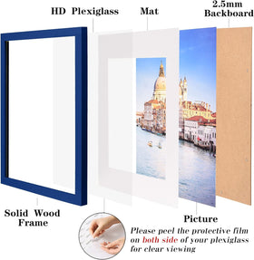 Wyooxoo dark blue 12x16 frame with mat enhances centerpiece photos on shelves