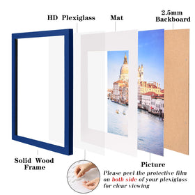Wyooxoo poster frame 18x24 dark blue solid wood side angle showing sturdy pine construction