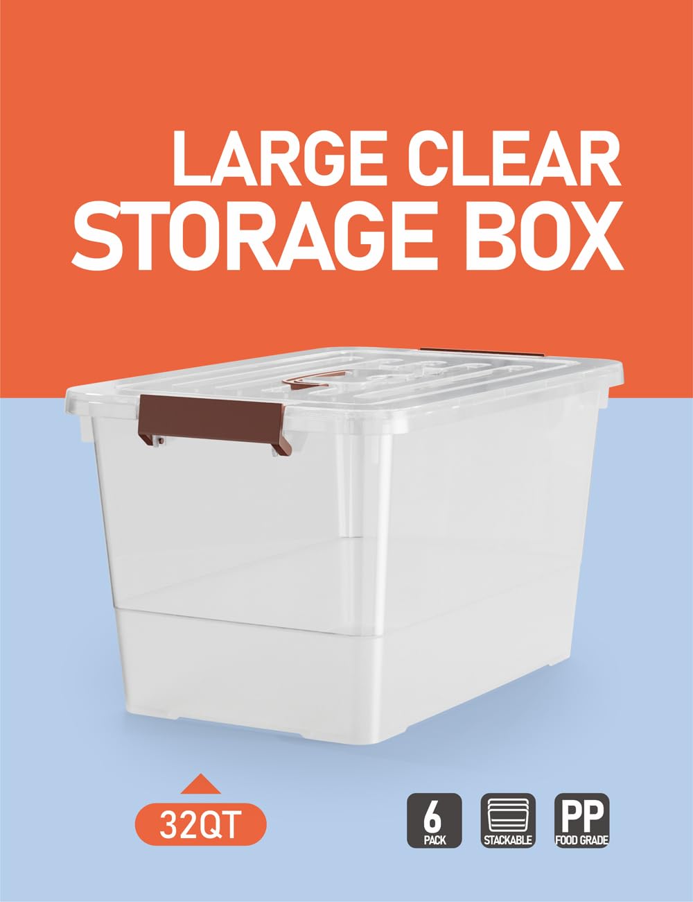 WYT 32 qt bin featuring a brown handle for easy carrying and handling