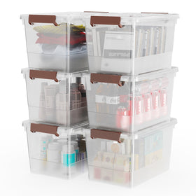 WYT 6pack 17qt clear storage bin with lid, space-saving stackable design.