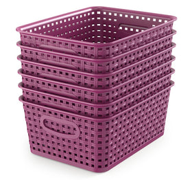 WYT 6-pack plastic weave baskets in deep purple for organized cabinets.