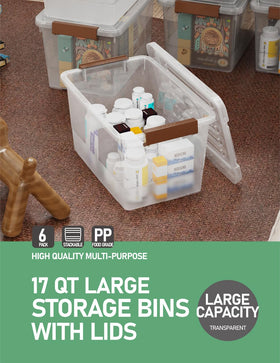 WYT brown-accented latch bin provides secure closure for items.