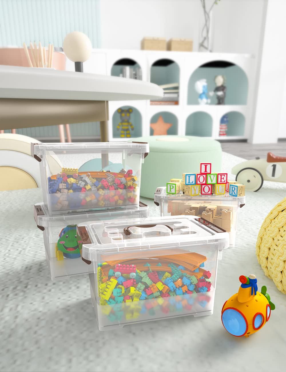 WYT clear storage bin solution organized for toys, makeup, or ornaments.