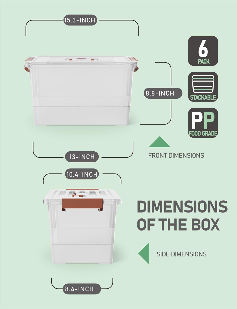 WYT clear storage bin with brown handle and lid for easy access.