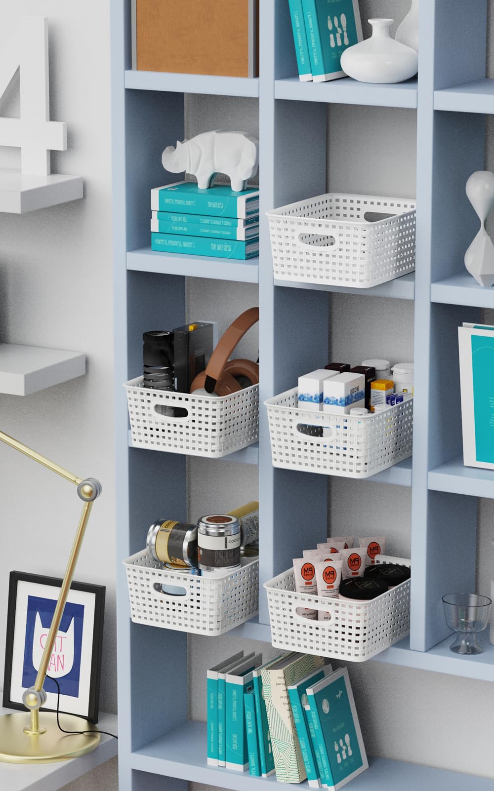 WYT compact basket fits any room, keeps surfaces tidy.