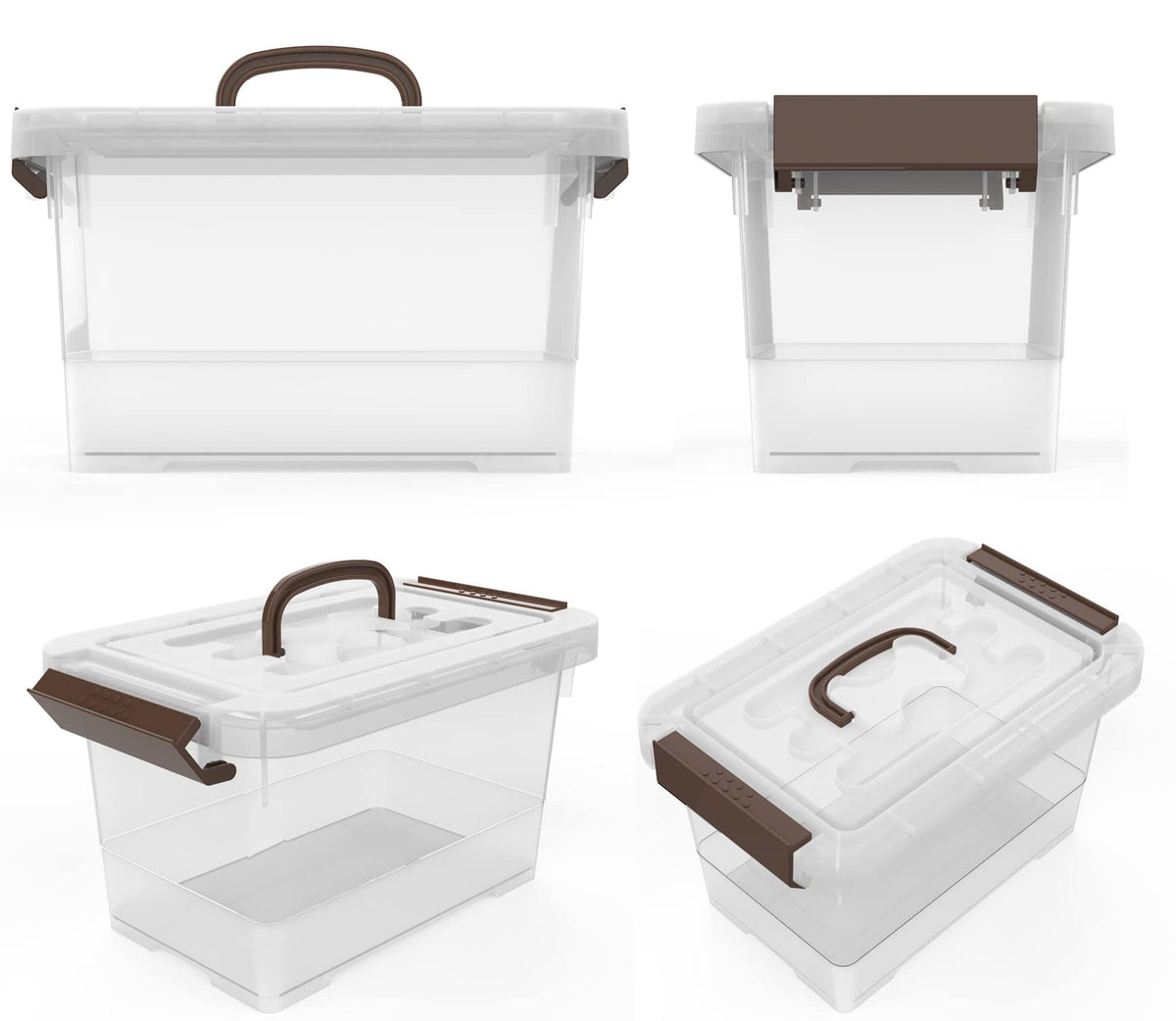 WYT semi-clear plastic bin ideal for quick content checks in a busy cabinet.