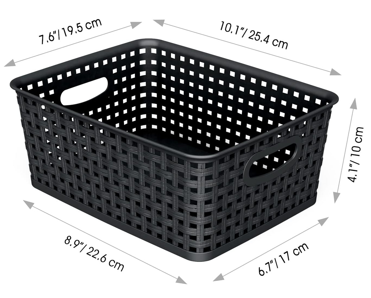 WYT small shelf baskets with stackable design for space-saving storage.