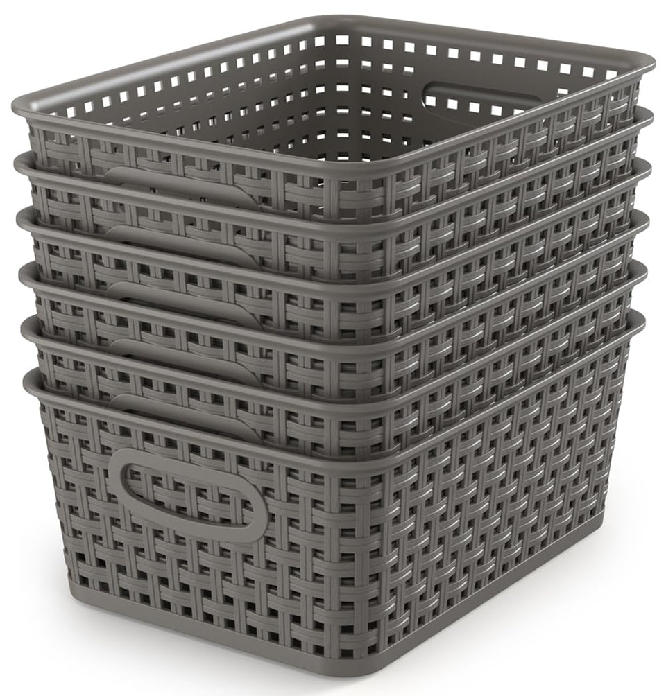 WYT Weave Storage Baskets front view in gray, ideal for closet organization.