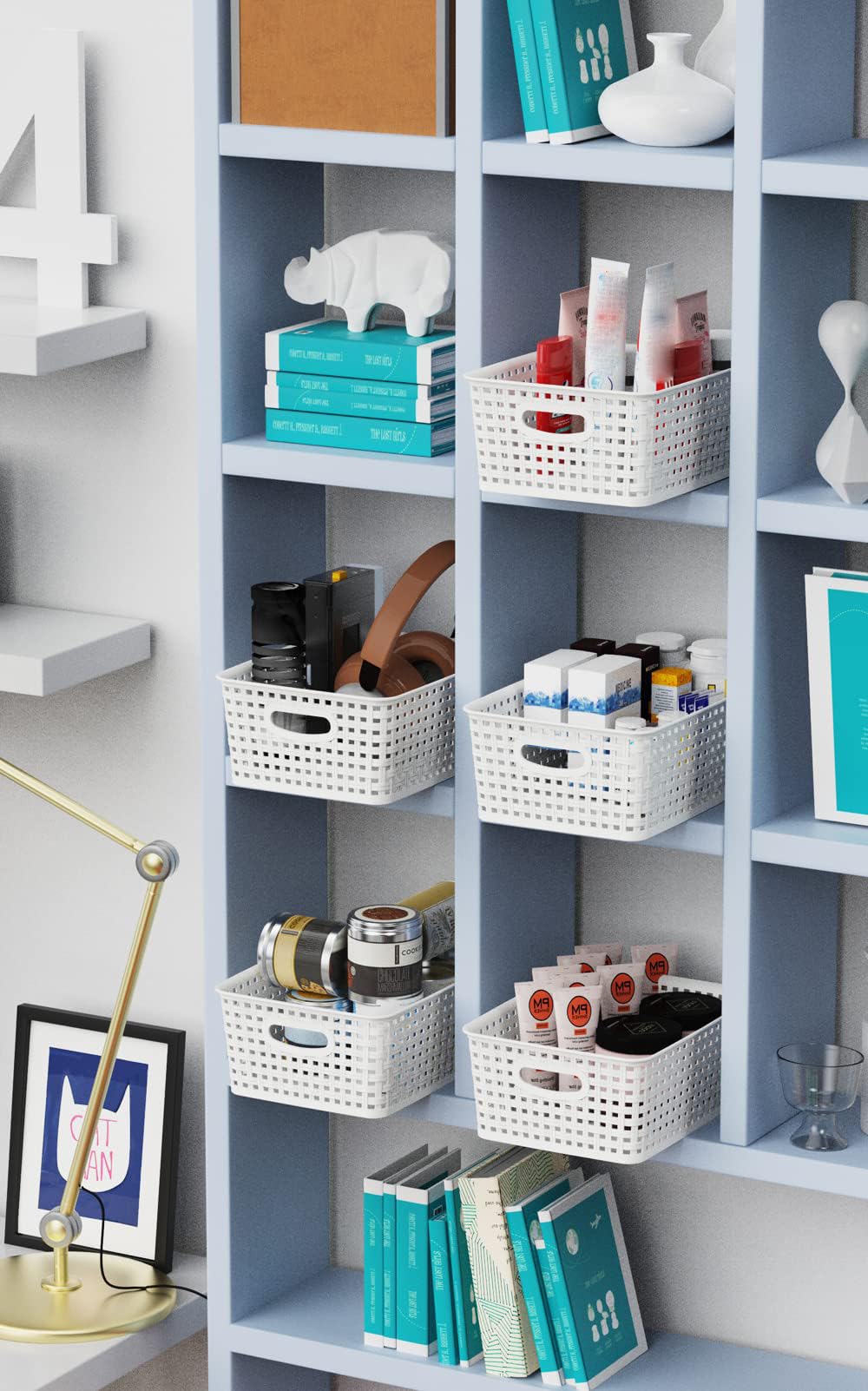 WYT white woven baskets for linen storage and closet organization