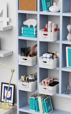 WYT white woven baskets for linen storage and closet organization