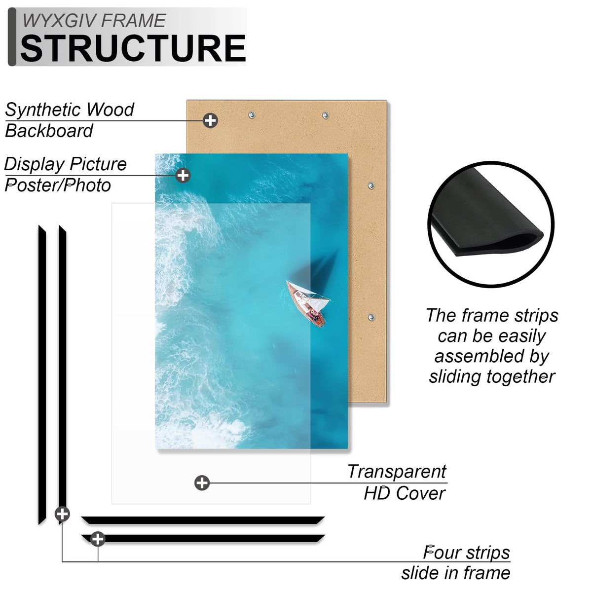 Wyxgiv 16x24 picture frame side view highlights slim profile for compact spaces.